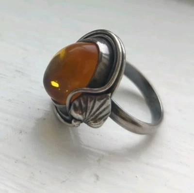 Vintage Amber Sterling Silver 925 Ring. Size O. Large Stone. Beautiful. - Image 1 of 4