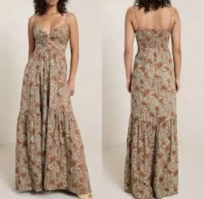 A.L.C. Maxi Vestido Laura Coñac y Verde Cachemira Cóctel Fiesta Bodega Verano Foto 1 de 4