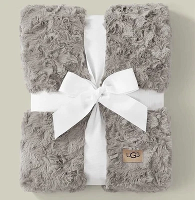 NEW UGG Adalee Faux Fur Throw Blanket 50x70 Seal Gray Luxury Cozy Soft 70" - Image 1 of 4