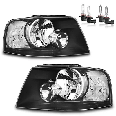 Headlights Assembly For 2003-2006 Ford Expedition Black Headlamps W/bulbs L+R Foto 1 de 4