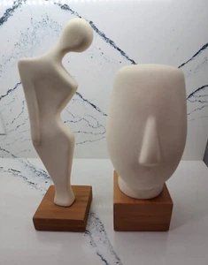 Lot MID CENTURY ABSTRACT MODERNIST BISQUE FIGURAL HEAD STATUE VINTAGE ART - Picture 1 of 6