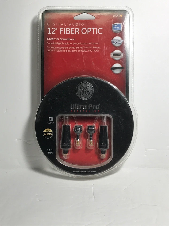 通用电气 Ultra Pro 高清音频 12' 光纤电缆 全新 带包装 #10943 全新 — 第 1/1 张图片