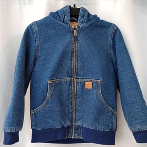 Youth Unisex London Fog Sherpa Lined Denim Bomber Jacket Size 8 - Picture 1 of 13
