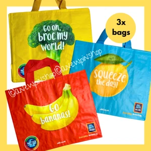 ALDI Einkaufstaschen GROß x3 blau rot gelb Beuteltasche Shopper faltbar *EINGESTELLT* - Bild 1 von 8