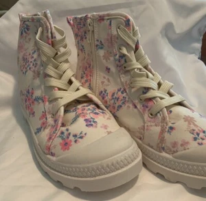 FabKids Mädchen Anstoßsohle rosa Blumen High-Top Reißverschluss Turnschuhe Kinder Mädchen Größe 4 - Bild 1 von 5