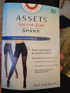 ASSETS SPANX Red Hot Label Women’s Black Textured Lace Zigzag Shaping Tights 4 D - Picture 1 of 5
