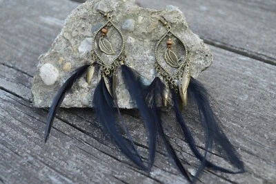 Висячие перья коричневый длинный падение крюк модные серьги - Изображение 1 из 4