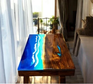 12"x24" Blue Ocean Epoxidharz Esstisch Live Edge Konsole Bar Schreibtisch Home Deco - Bild 1 von 12