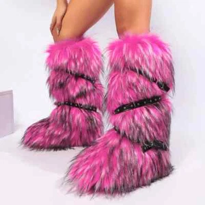 Faux Fur Snow Boots Warm Platform Long Boots Cute Plush Over Knee High Boots - Picture 1 of 36