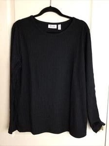 Denim And Co. Essentials Black Ribbed Round Neck Stretch Tunic Top L - Picture 1 of 6