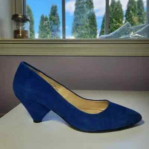 Halogen Blue Suede Leather Cone Heel Pointed Toe Pumps Size 7.5M - Picture 1 of 11