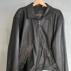 Vintage Men's Black Leather Bomber Jacket XL Oversized Unisex Grunge Streetwear - Imagen 1 de 14