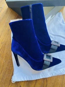 New ESCADA Royal Purple Suede Women's Ankle boots 4” Heel Crystals Size 37.5 - Picture 1 of 19