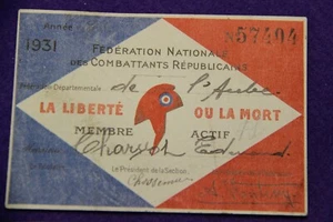 CARTE DE LA FEDERATION  NATIONALE DES COMBATTANTS REPUBLICAINS 1931  W W2  N° 71 - Imagen 1 de 3