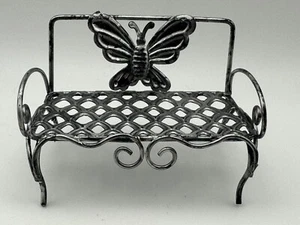 Mini Garden Wire Furniture Butterfly Bench Doll House Collectible Decor Silver - Picture 1 of 8