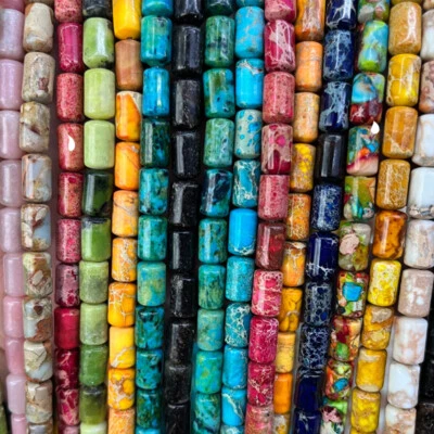 6x10mm Cylinder Natural Imperial Jasper Bucket Shaped Beads for Jewelry Making - Image 1 of 4