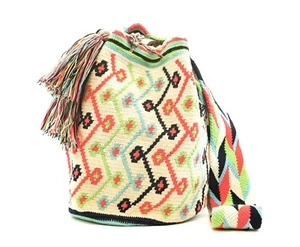 Authentic 100% Wayuu Mochila Colombian Crossbody Bag Large Multicolor Green - Picture 1 of 3