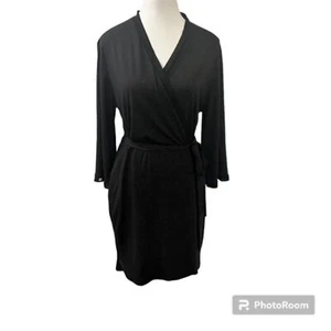 Vestido envolvente Jones New York para mujer negro con punto de alfiler blanco manga larga talla S/M - Imagen 1 de 13