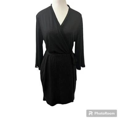 Jones New York Womens Black With White Pin Dot Long Sleeve Wrap Dress Size S/M - Image 1 of 4