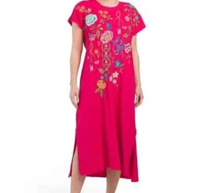 Johnny Was Sheri Relaxed Midi Dress Pink Cotton Knit Short Sleeve XS;NWT - Picture 1 of 14