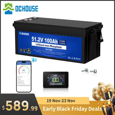 48V 100Ah Golf Cart Battery Lithium LiFePO4 Deep Cycle Bluetooth Solar RV - Image 1 of 4