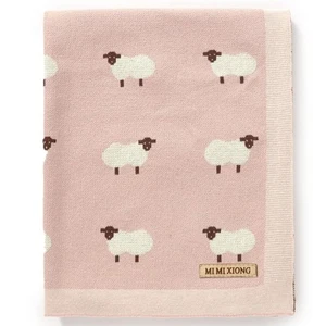 Baby Blanket Knit 100% Cotton Blankets for Boys and Girls with Cute Sheep Gre... - Picture 1 of 6