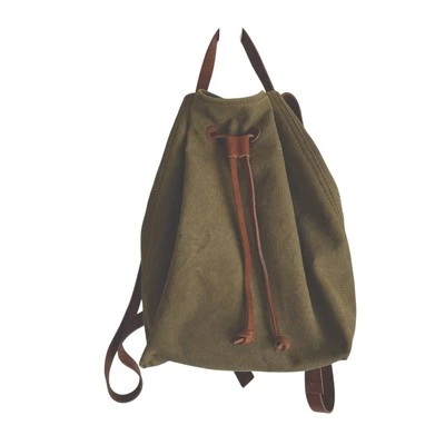 Bolso tipo cubo Madewell Somerset de lona oliva con cordón mochila correas de cuero Foto 1 de 4