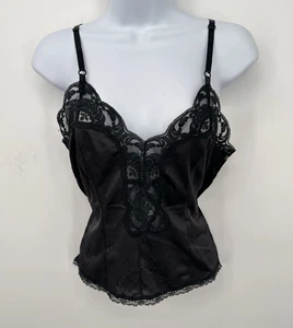 Blumen SPITZE Vintage Camisole Slip TOP NYLON schwarz XS Fee romantisch Babydoll - Bild 1 von 9