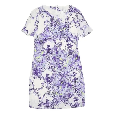 ERDEM Womens White & Purple Floral Silk Day Dress Short Sleeve UK 10 Elegant - Image 1 of 4