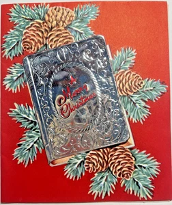 Tarjeta de felicitación de Navidad de colección TARJETA PEQUEÑA EN RELIEVE en el frente con conos de pino 6F - Imagen 1 de 5