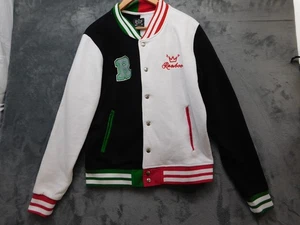 Ranboo Jacket Mens Large Black White Varsity Letterman Crown R Patch Colorblock - Picture 1 of 12
