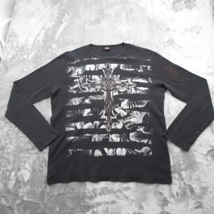 MMA Elite Shirt Mens 2XL Black Long Sleeve Thermal Waffle Knit Cross Graphic Y2K - Picture 1 of 21