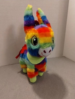 Fiesta Rainbow Pinata Donkey 14" Stuffed Animal Plush Toy With Big Glitter Eyes - Image 1 of 4