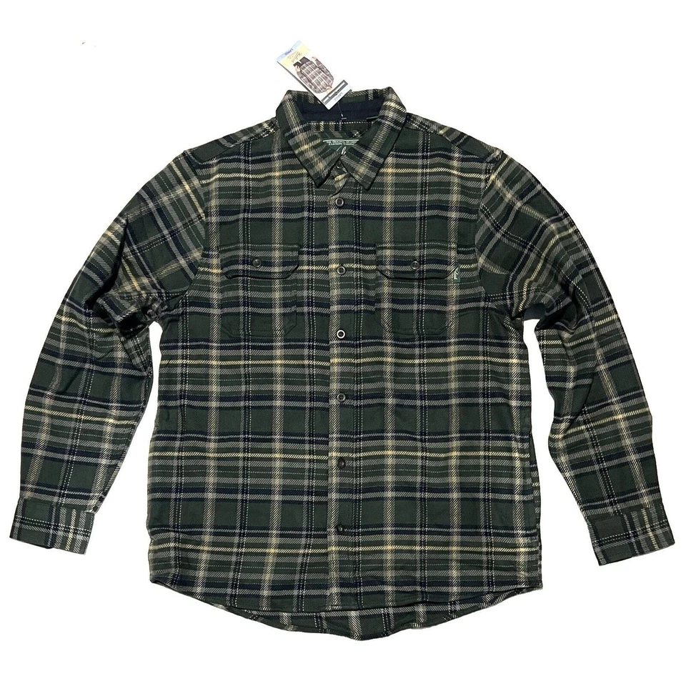 Woolrich Mens L Large Plaid Flannel Shirt Shacket 100 Cotton Brawny Olive Green