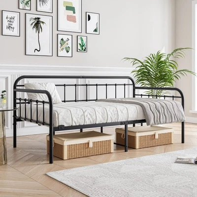 Marco de sofá cama de metal tamaño doble con listones de acero muebles de plataforma, negro... Foto 1 de 4
