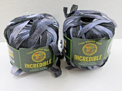 Lion Brand Incredible Ribbon Yarn # 204 Accent on Black Nylon Lot of 3 Cakes - Image 1 of 4