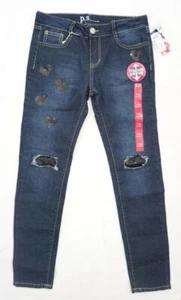 P.S.FROM AEROPOSTALE 14 R SEQUINS/HEARTS DARK STRETCH DENIM JEANS/JEGGINGS ADJUS - Picture 1 of 7