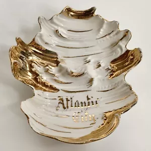 "Cenicero vintage recuerdo Atlantic City NJ oro blanco adorno porcelana Alemania 4,5""" - Imagen 1 de 8