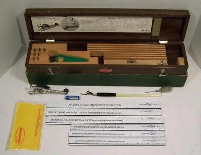 TAKEDA Lettering Set In Original Wood Case 6 Templates Drafting Japan Vintage - Image 1 of 4