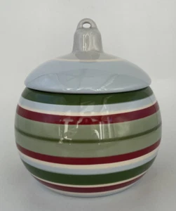 Longaberger Stoneware Holiday Christmas Ornament Candy Dish With Lid 5” Mint - Picture 1 of 9
