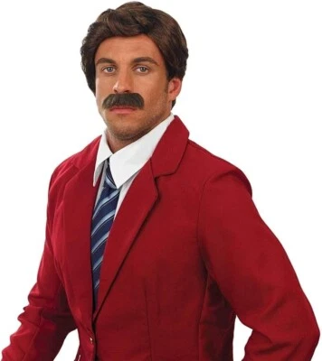 Men`s Ron Burgundy Wig & Tash for Adult Anchorman Movie Newsreader Costume - Image 1 of 2