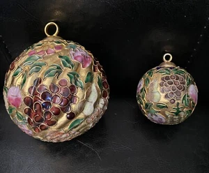 Vintage Cloisonne Fruits set of 2 Christmas Tree Ornament Balls Enamel - Picture 1 of 4