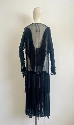 Rare 1920s Fringed Flapper Dress Chiffon Dramatic Antique As Is - Image 1 of 4