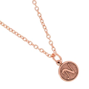 Ky & Co USA Made Rose Gold Tone Cursive Initial "N" Charm 10mm Necklace 18" - Picture 1 of 7