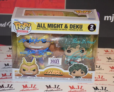 CHRIS SABAT, JUSTIN BRINER SIGNED MHA ALL MIGHT & DEKU 2PK FUNKO POP W/ BAS A Cover