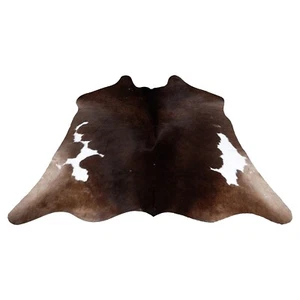 Véritable Cuir de Vache Tapis Petit Marron Foncé Blanc Peau Noir & Blanc - Foto 1 di 9