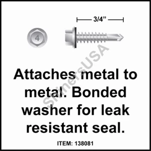 (4000) Tornillo de acero inoxidable autoperforante 410 10-16x3/4 TEK 3 con arandela adherida 138081 - Imagen 1 de 1