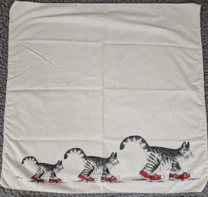 Vintage B Kliban Cat Red Sneakers Cloth Napkins 19x18 Inches Set Of Two Ivory - Picture 1 of 9
