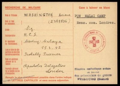 Reino Unido 1944 Cingapura Malásia acampamento de prisioneiros de guerra japonês cruz vermelha capa católica Switze 89611 - Imagem 1 de 2