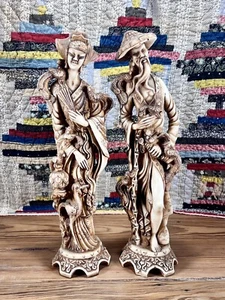 Vintage Artmark Asian Samurai & Empress Bone Resin Statuettes 19” -Made in Italy - Picture 1 of 12